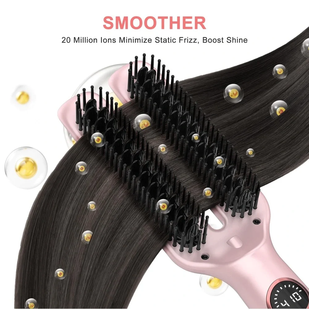 Ionic Hair Straightener Brush, Flat Iron 5 Temps, Ceramic Straightener Comb